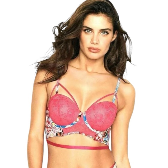 Victoria's Secret X Mary Katrantzou Pink Long Line Demi Bra Size 32 DD - Picture 1 of 7